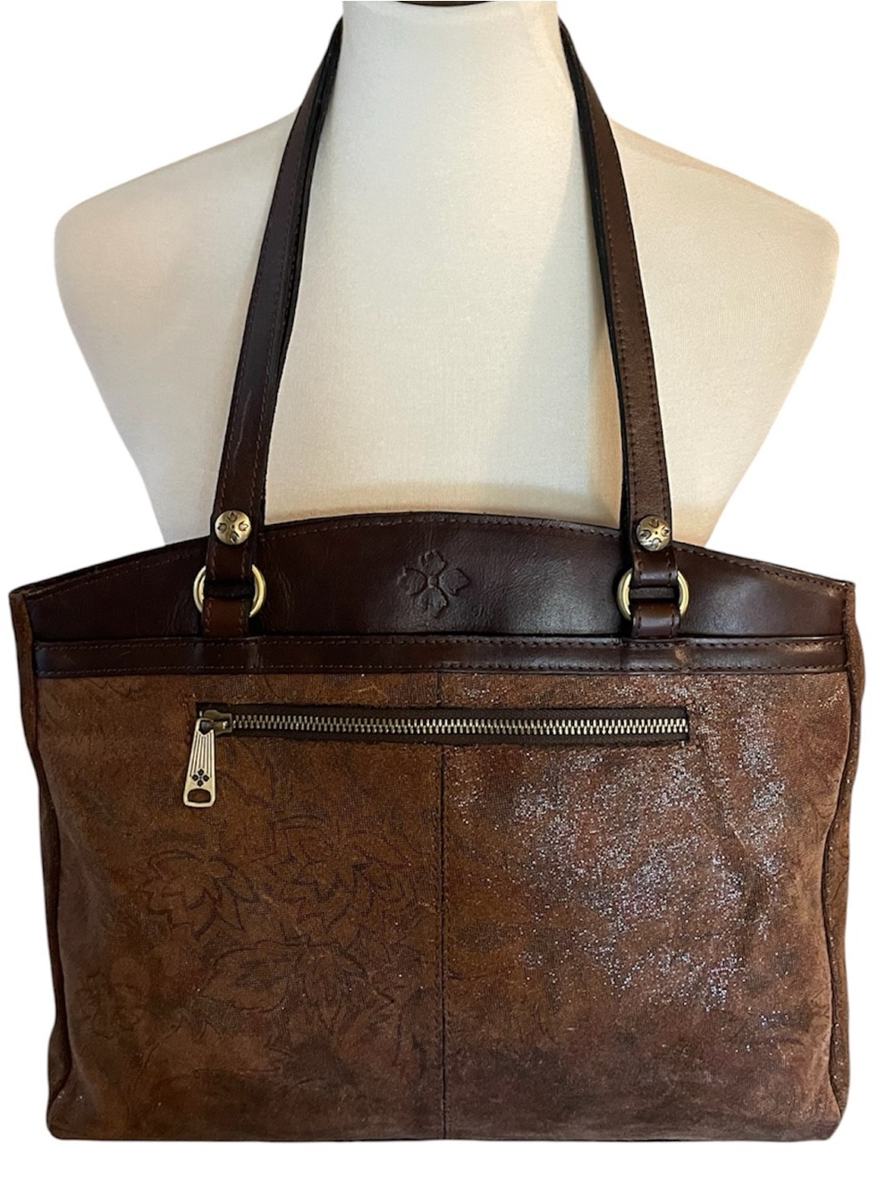 Patricia Nash Brown Napa Etched Floral Collection Poppy Tote